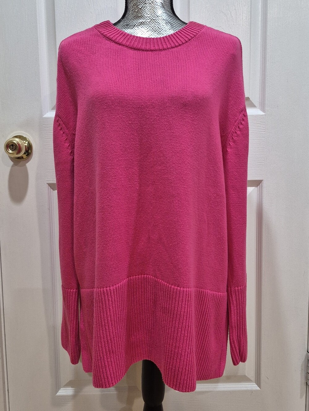 Gap Womens Relaxed Fit Cotton Crewneck XL Pink Wide Ribbed Cuffs Hem Side Slits